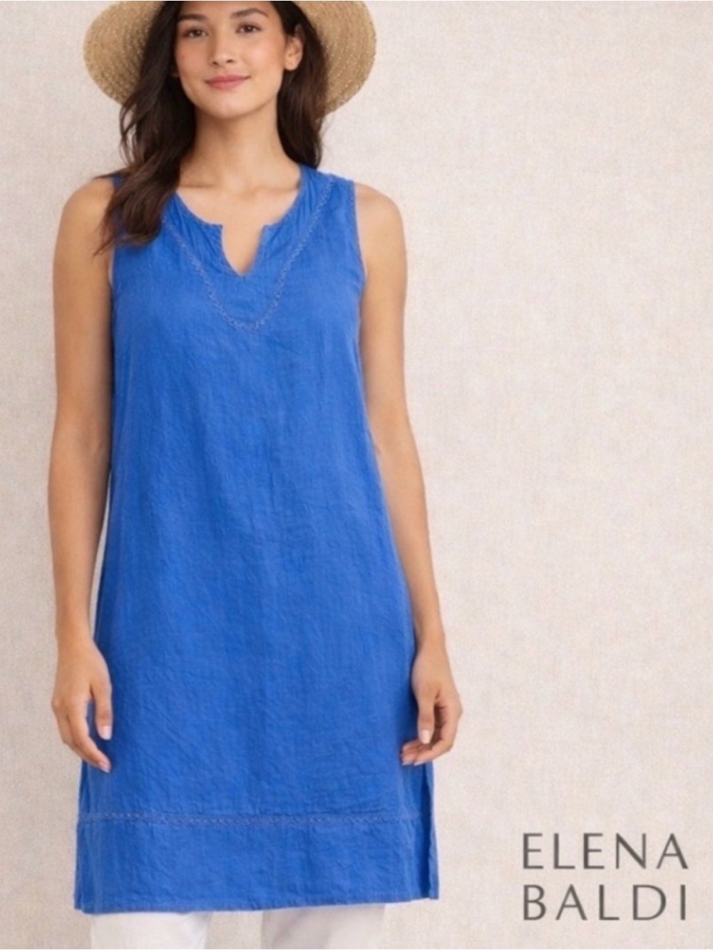Elena Baldi Royal Blue 100% Linen Mini Sundress with Heart Ruffle Trim Size XS